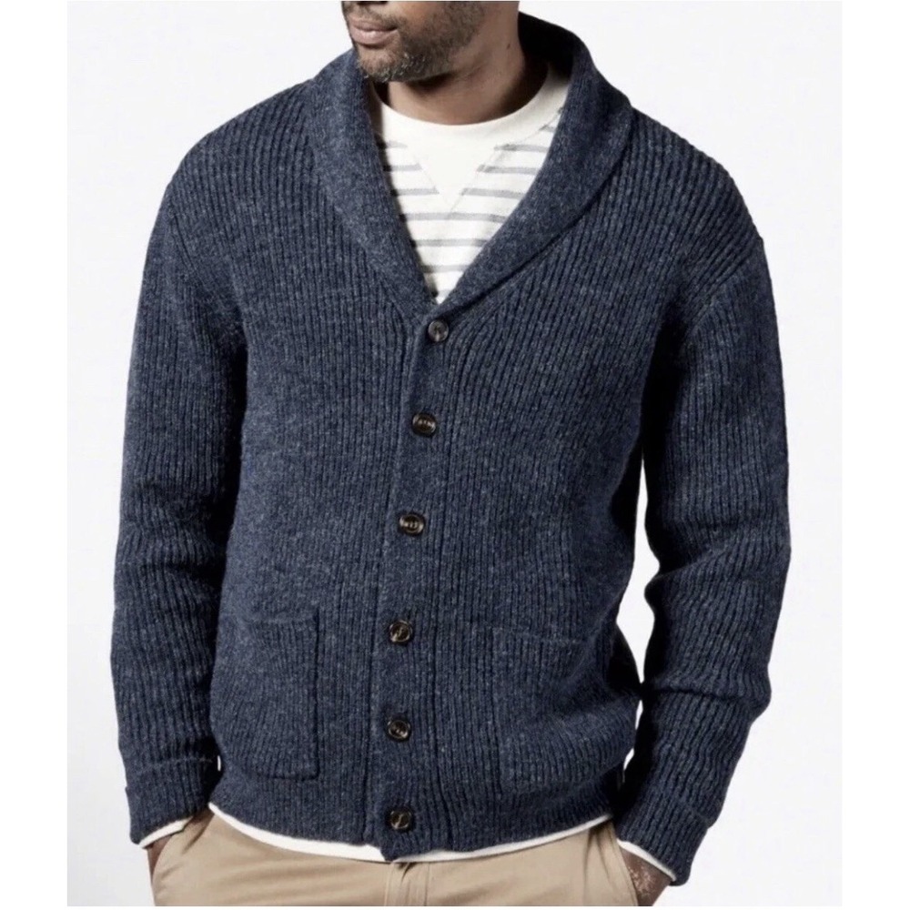 Line of Trade Shetland Wool Shawl Cardigan Sweater Men 2XL Blue Knit GrandpaCore